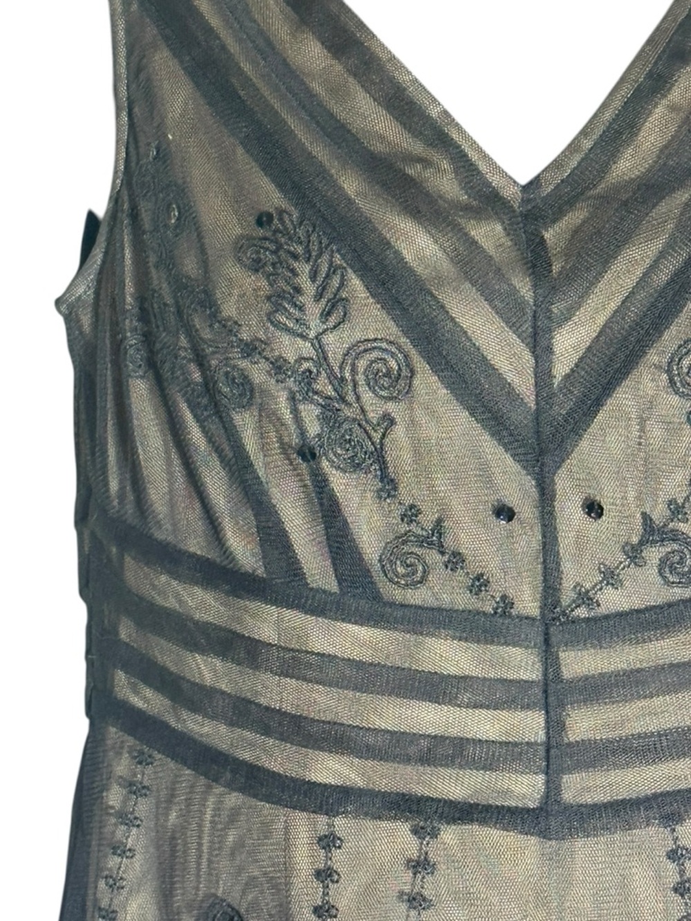 Ann Taylor Loft Black Mesh Embroidered Formal Dress X-Small Petite - Picture 3 of 12